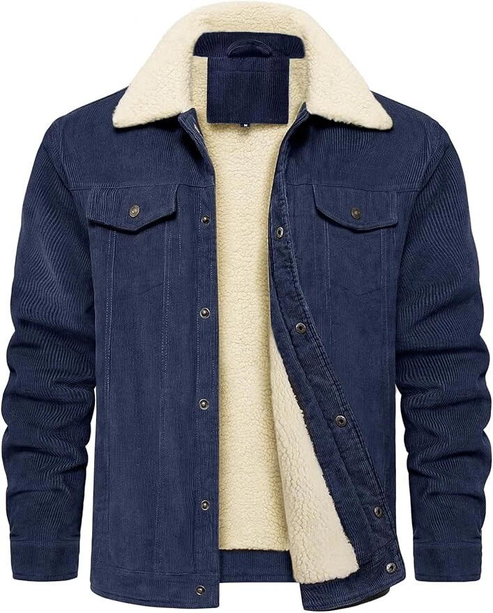Mens Jackets Sherpa Fleece Lined Winter Coat - Navy Blue Size M
