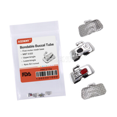 AZDENT Orthodontic Buccal Tubes - 4pc Kit, MBT 022 / Roth 018, Non-Convertible (Metal)