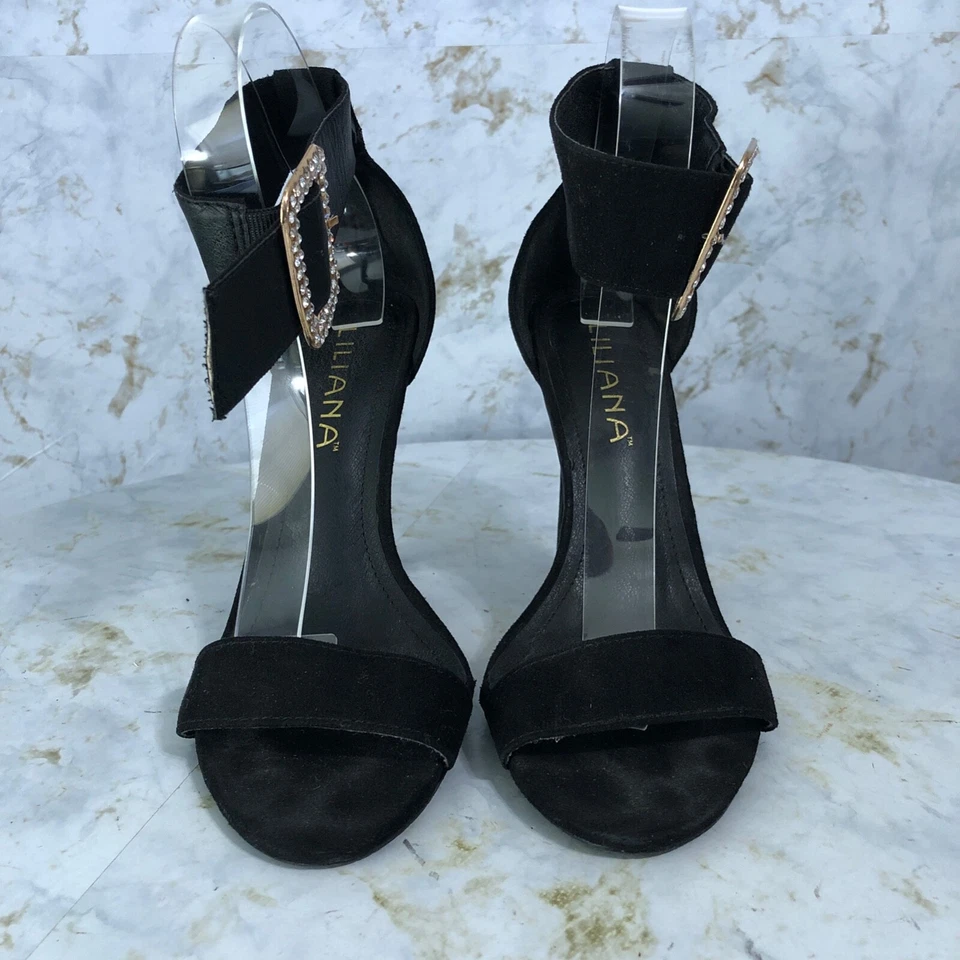 Liliana Women's Size 7M Shoes Black Strappy Open Toe Pump Event Stiletto Heels - Image 2 of 4