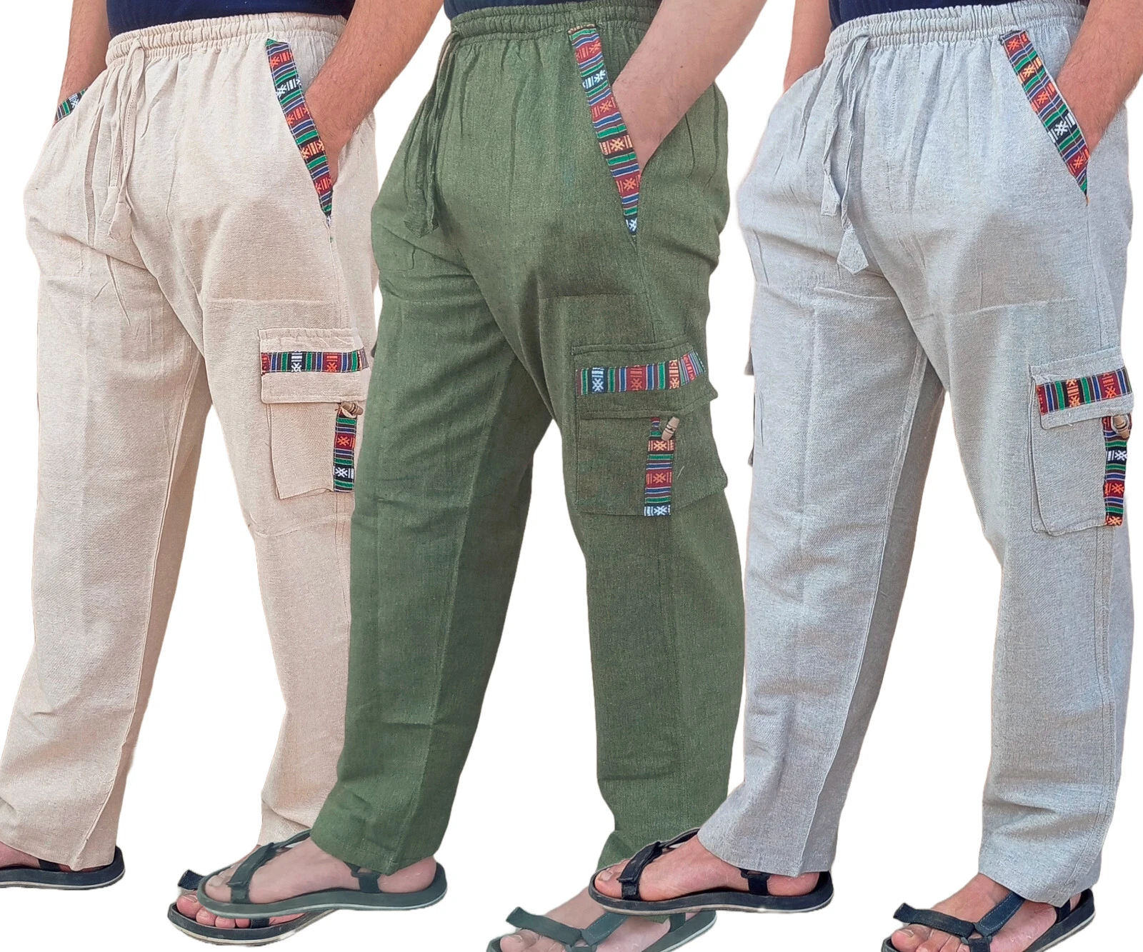 Cotton Border Bhutani Nepal Tibetan Jogger Cargo Combat Casual Pants Trousers