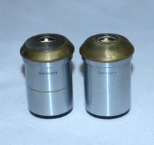 Microscope Eyepieces GERMANY  Vintage PAIR 10x WF Brass Lens Zeiss Wolfe 