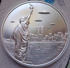 1 oz. UFO'S over NYC New York Skyline alien round .999 fine silver