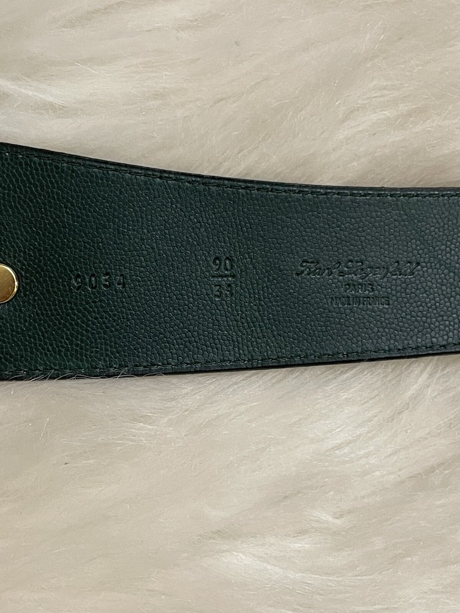 Vintage 80s KARL LAGERFELD Green/Gold Iconic Logo Belt, Made  display picture 2