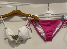 Victoria  s Secret 2 Piece Bikini Set Strap Pink White Heart Medium Small