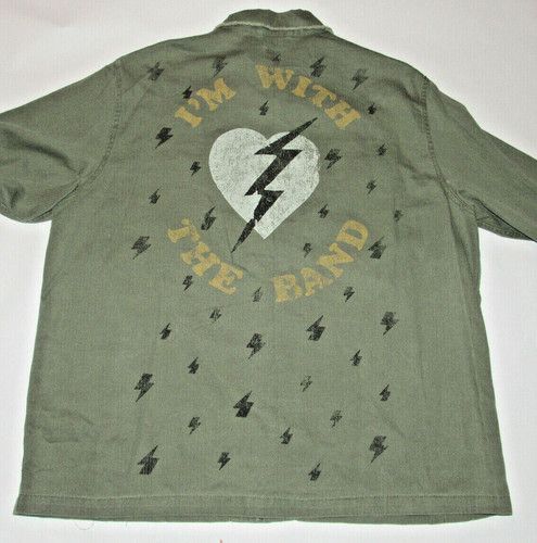 MEN'S MILITARY STYLE "I'M WITH THE BAND", "LONG LIVE ROCK" SHIRT! DISTRESSED 2XL