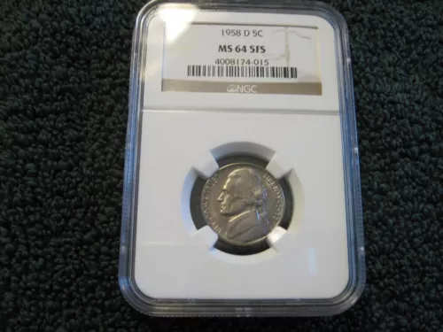 1958 D NGC MS64FS JEFFERSON NICKEL LIGHTLY TONED.