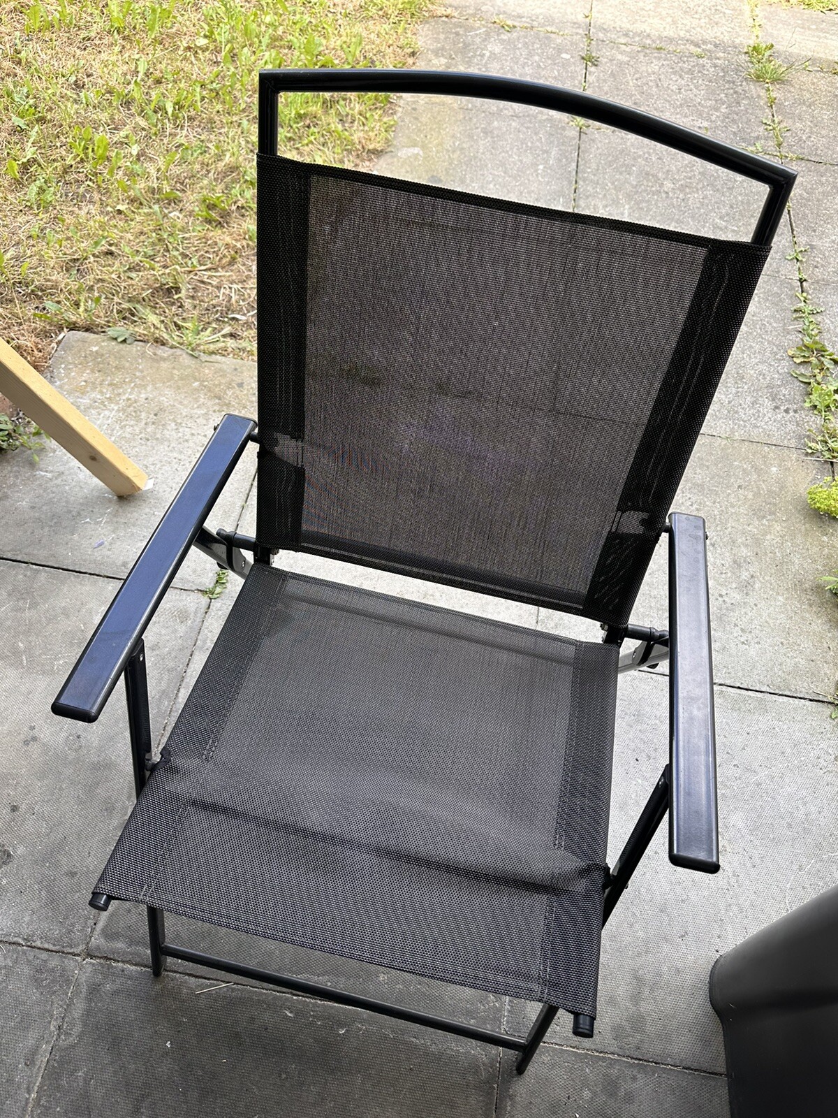 3 X Black/ Grey Metal garden chairs used eBay