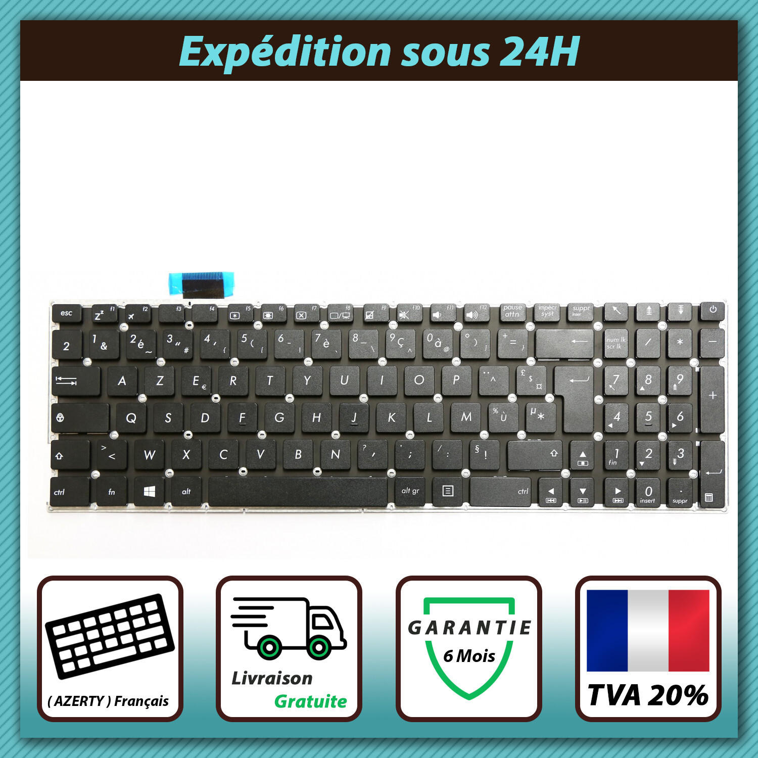 Clavier Français AZERTY pour Asus X542UQ avec pavé numérique intégré