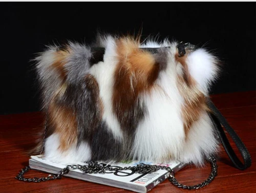 Womens Fashion Real Fur Leather Purse Shoulder Strap Chain Handbag Bag - Picture 15 of 17