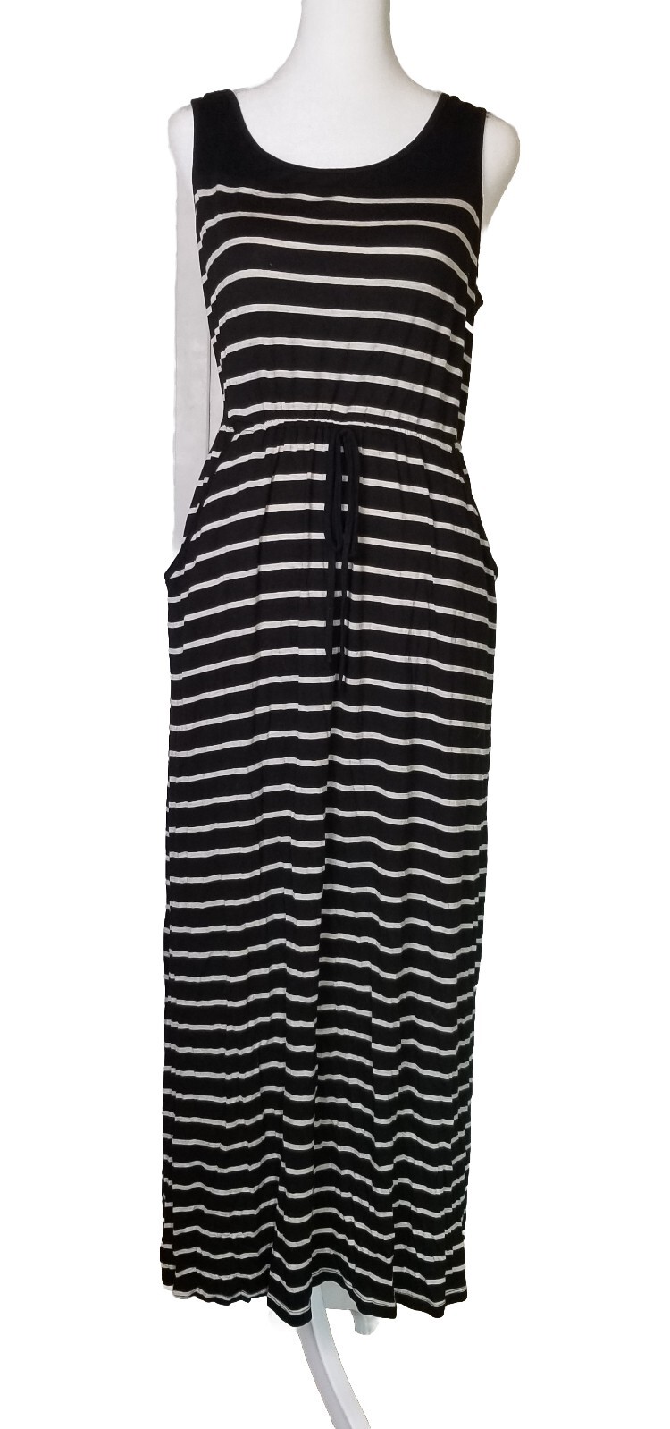 Maxi Dress Expresso Brand Black And Cream Size L, Tie Elastic Waist 3-image