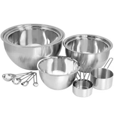 Mixing Bowls Stainless Steel Stack-able Design Measuring-cup Spoon Set 14-Piece