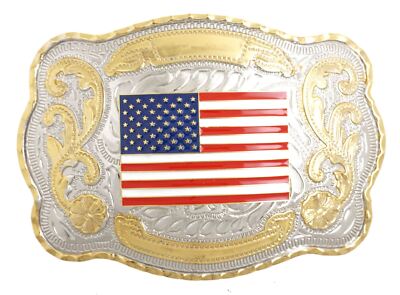 USA American Flag Patriotic Western Style Large Metal Belt Buckle 