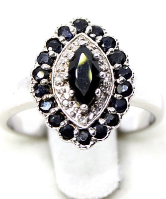 Deep BLUE SAPPHIRE RING Oval & Rd 1.30CT & .02CTW Rd Dia. Acc.925 S/S Size 6 New