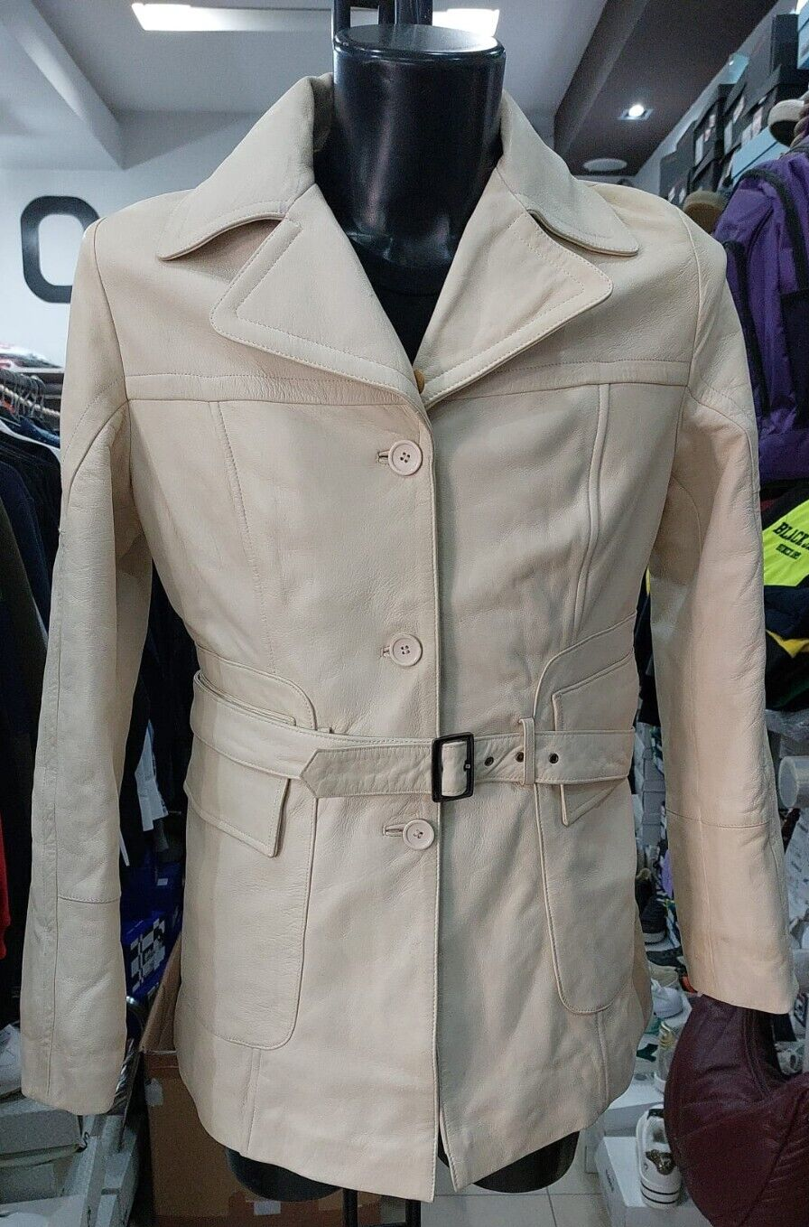 Vintage Conbipel Beige Leather Jacket for Women Size 46 PGC1034PI