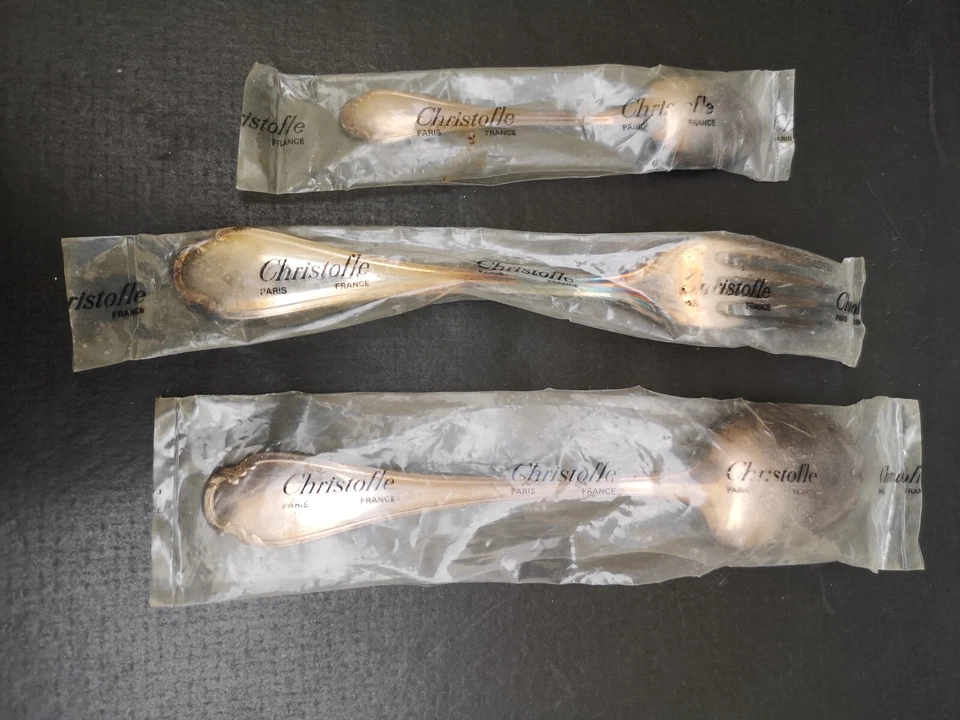 Christofle Pompadour Fourchette et grande et petite cuillère métal argenté TBE - Photo 4/4