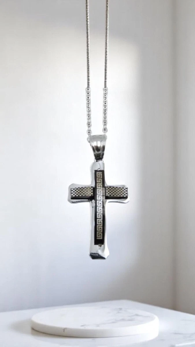 Collana Con Croce Multistrato Acciaio Inox Unisex Uomo Donna Collana A Strati Con Pendente Croce - Acciaio Inox Per Uomo E Donna Collana Uomo Donna Acciaio Inox - Foto 9