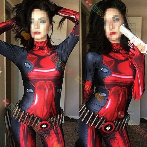 Dama Deadpool Cosplay Mono Rojo Disfraz Halloween Adulto Niños - Imagen 3 de 5