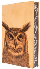 Italian Leather Journal "OWL Portrait" Printed Nubuk Leather Lined Journal, NEW