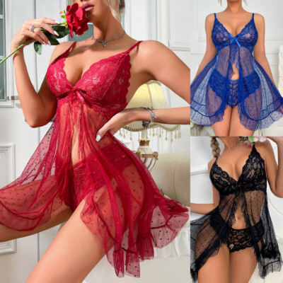 US STOCK!! Women Lingerie Sexy Babydoll Nightwear Lace Dress Sleepwear  Underwear | eBay