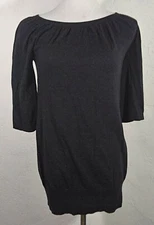 ICB Womens Top Small Black Scoop Neck Ruched Sweater Half Sleeve Tunic Shirt