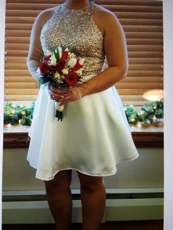 Women's Jovani ivory semi formal jeweled sleeveless above knee dress size 12 