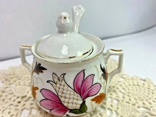 Vintage floral Mustard covered dish with spoon