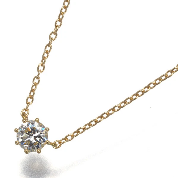 Auth AHKAH Necklace Saltia Round Diamond 0.15ct 18K 750 Yellow G