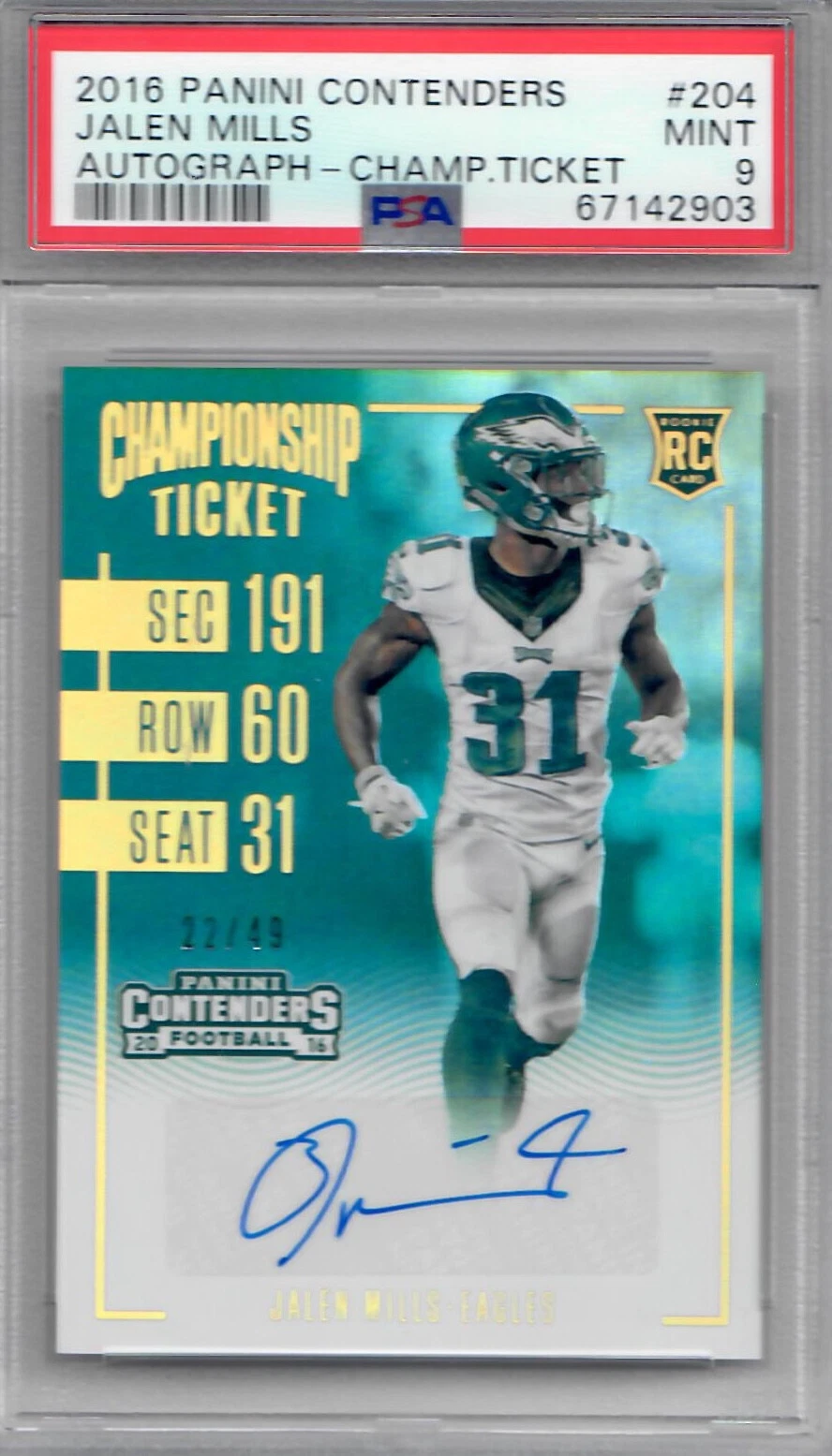 Jalen Mills Panini Contenders #204 Autograph-Championship Ticket