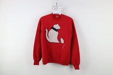 Vintage 90s Streetwear Womens Medium Quilt Patch Cat Kitten Mouse Sweatshirt USA