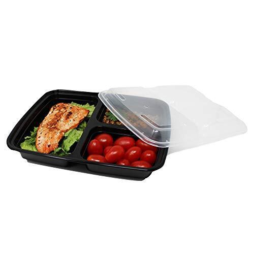 34 oz Plastic Meal Prep Containers with Lids 3 Compartment Microwavable BPA Free - Picture 2 of 6
