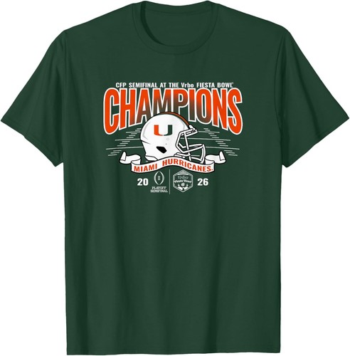 Miami Hurricanes Fiesta Bowl Champs 2026 CFP Semifinal Green T-Shirt