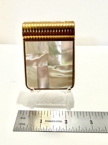 Vintage Gold Tone Mother of Pearl Powder Compact Mirror - 297