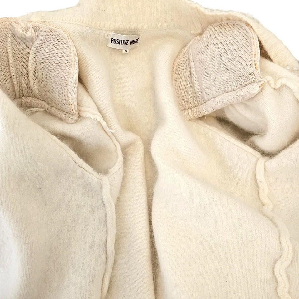 Positive Image 70-80s Angora Cardigan Sweater Sz M Beaded Satin Appliqué White - Image 4 of 4