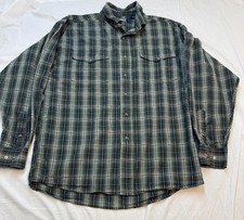 Panhandle Slim Shirt Mens Medium Green Plaid Western Pearl Snap Long Sleeve