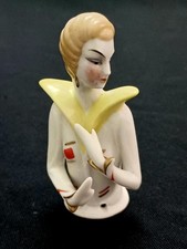Rare Antique German 3" Art Deco Flapper Porcelain Half Doll Arms Away #961