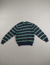 346 Brooks Brothers Men Sweaters L Navy Blue Green Striped Crew Neck Logo Casual