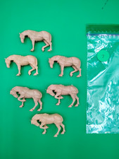 Vintage Lot Of 6 Plastic Playset Figures Tan Colored Working Draft Horses