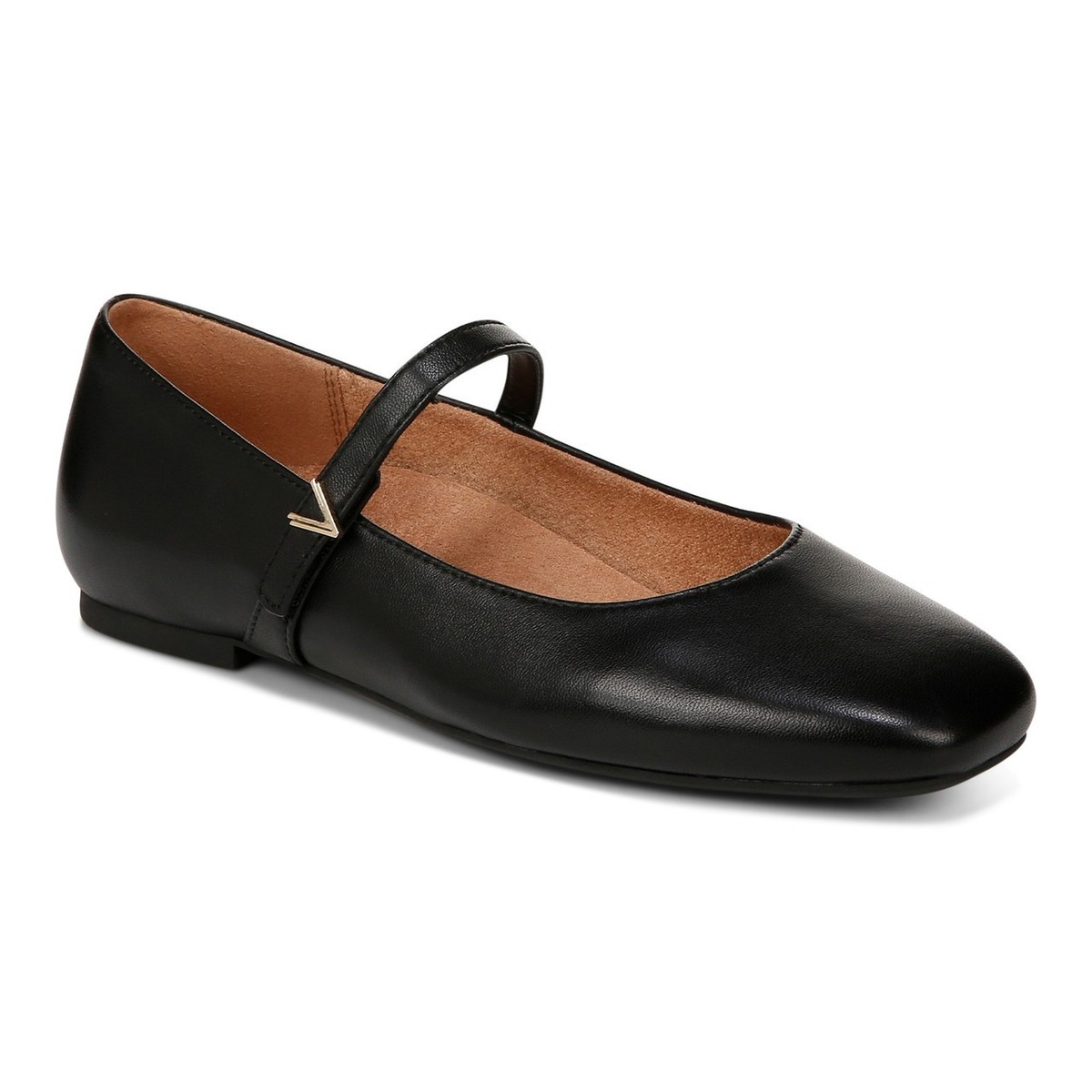 Vionic Women's Alameda Mary Janes Leather Flats Shoes, Black, Size