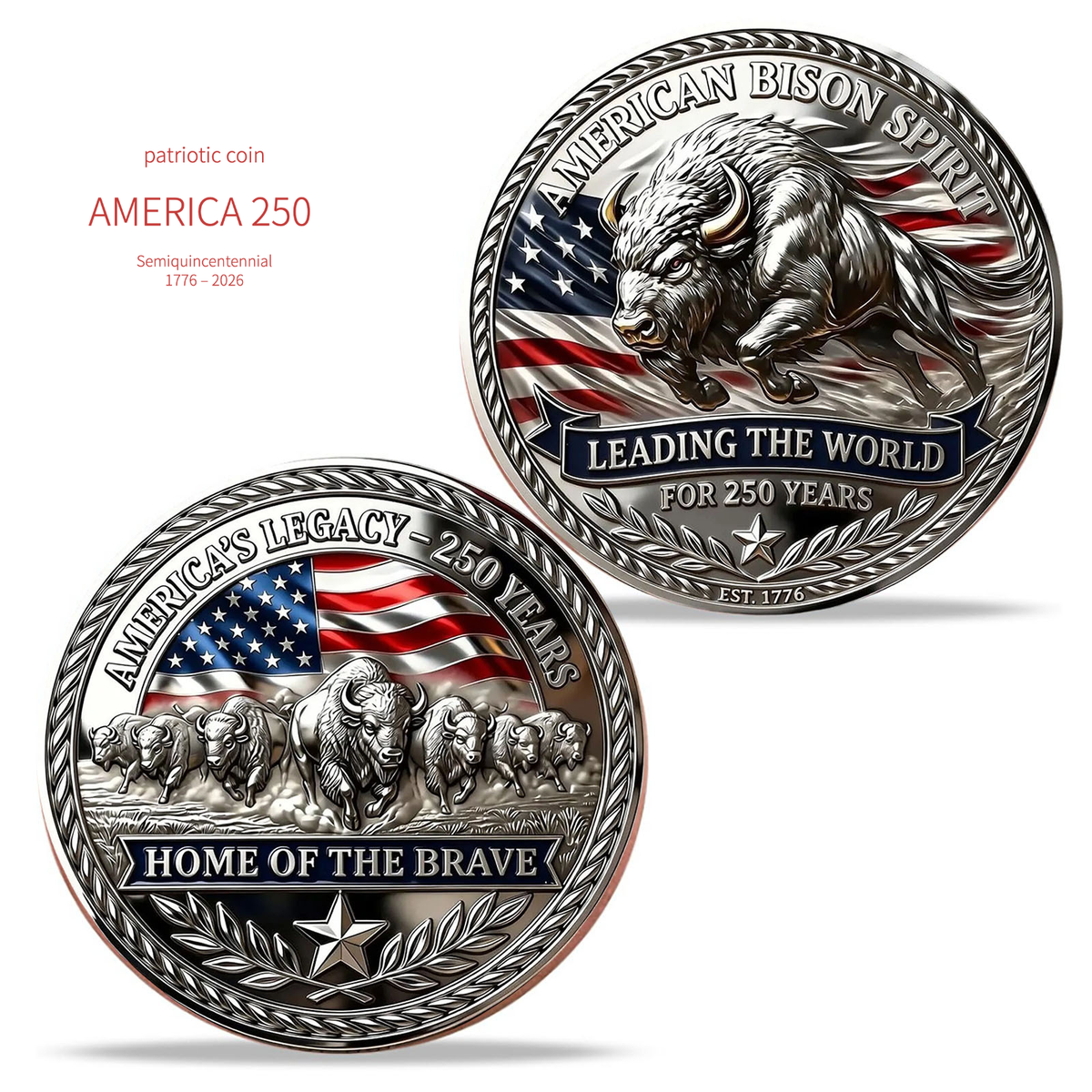 American Bison Spirit Challenge Coin USA 250th Anniversary