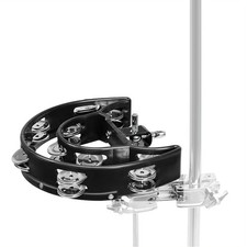 Half Moon Hi Hat Tambourine with Mounting Bracket Double Row Jingles Hand Bel...