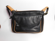 Vintage Gigi Othello Black Leather Shoulder Bag Y2K Tan Trim Zip Handbag