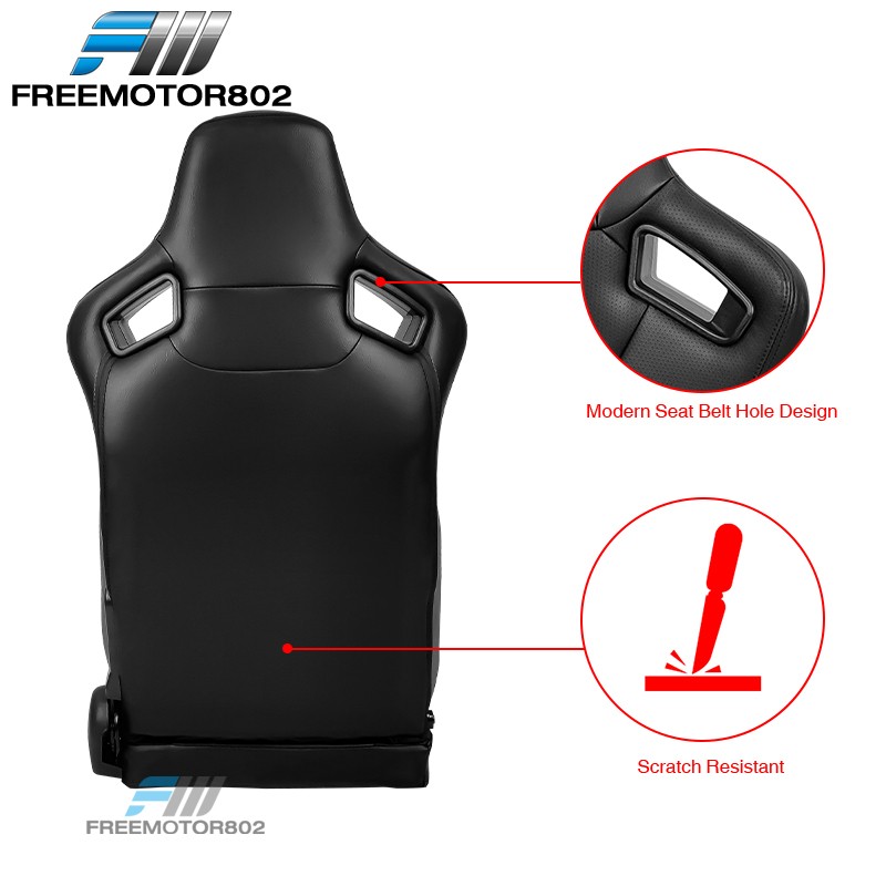 Adjustable Universal Racing Seat Muscle Style Black PU Leather & Dual Slider x2