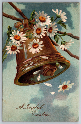 Easter, Embossed, Gold Bell, Daisy, Joyful Easter, Vintage Postcard