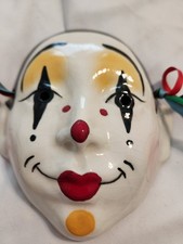 Mardi Gras Clown Mask Ceramic Hanging Wall Art W/ Ribbons