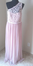 Davids Bridal Bridesmaids Dress Lace Top One Shoulder Pink Womens Size 12 BN254