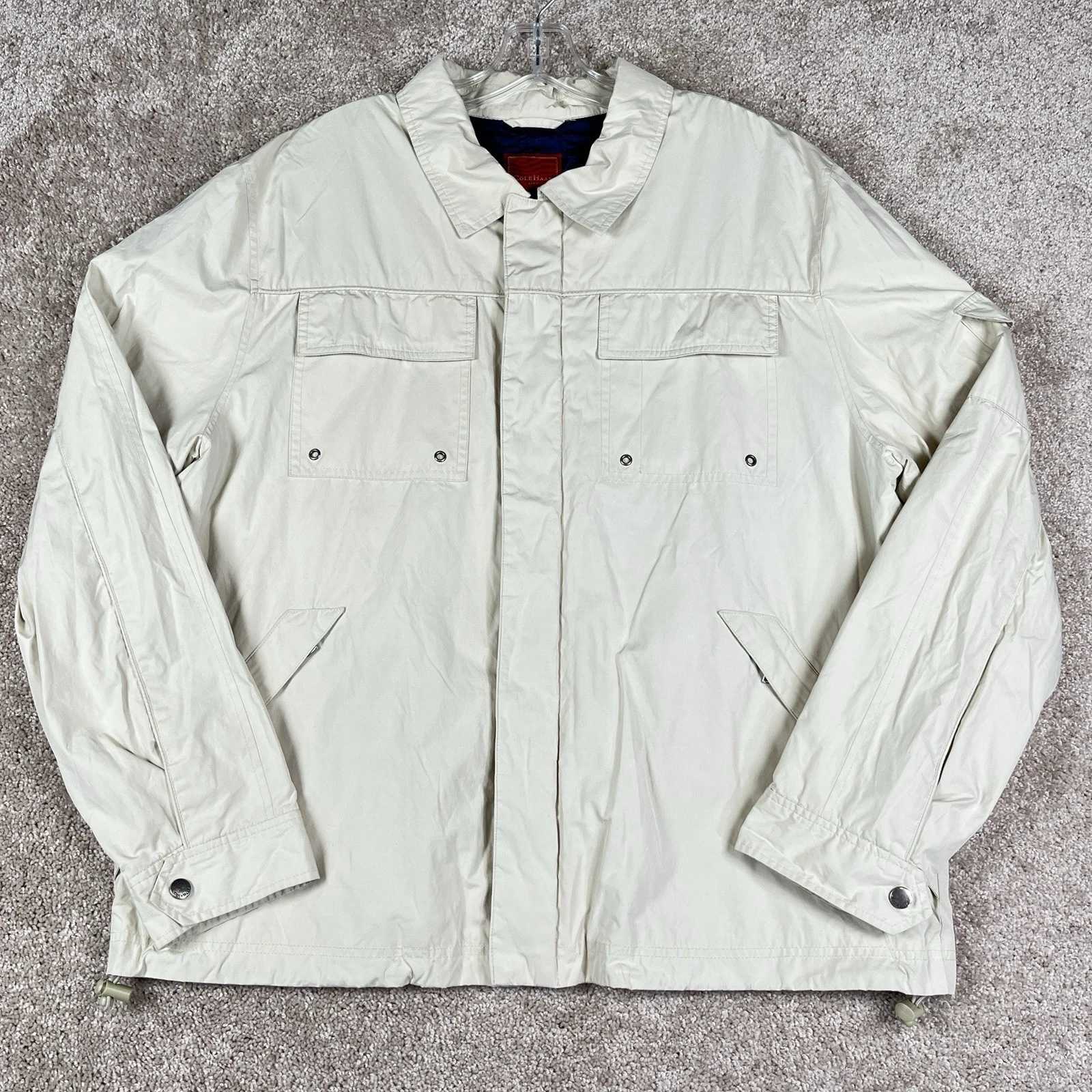Cole Haan Jacket Mens Size L Beige Windbreaker Full Zip Soft Shell Raincoat