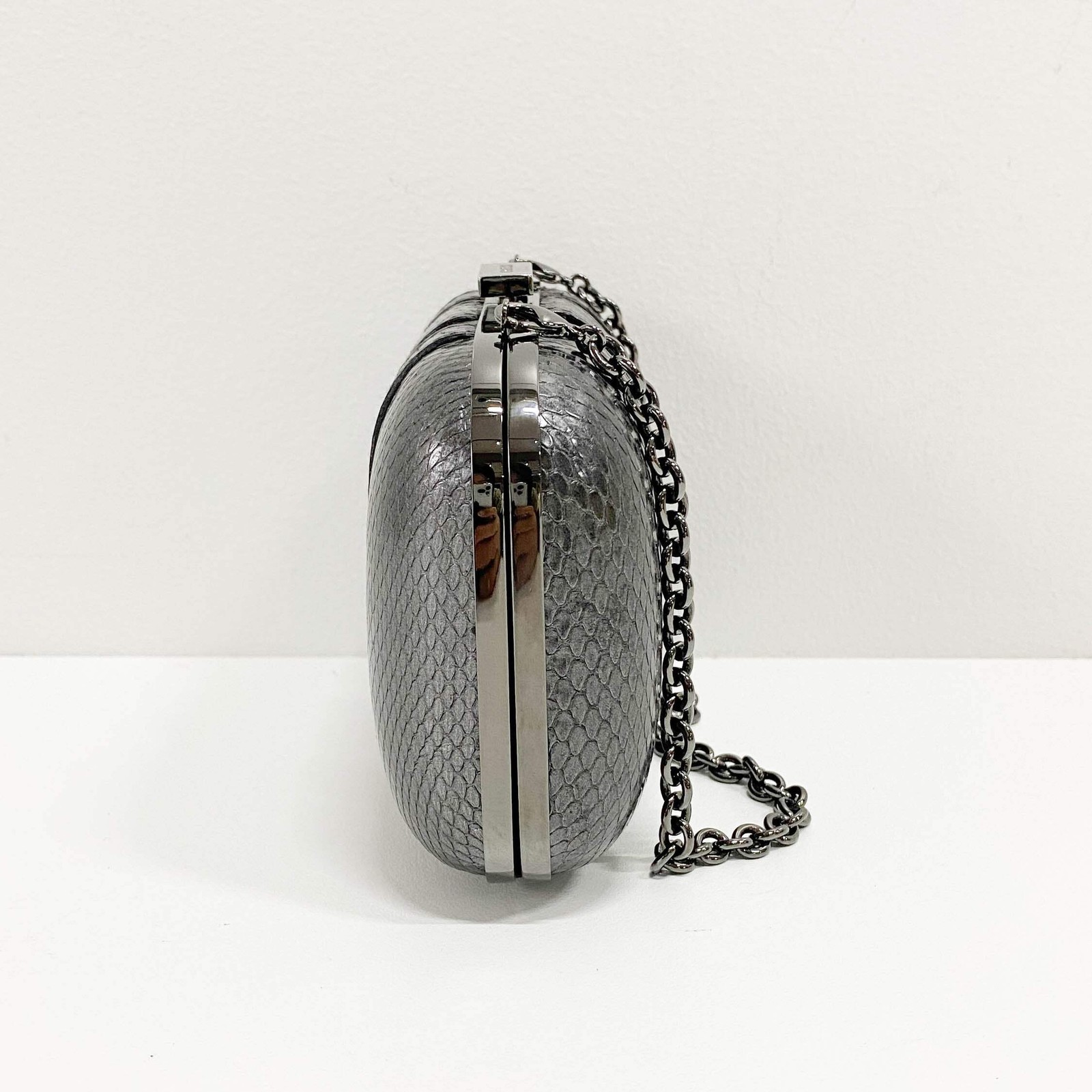 GUCCI Pewter Metal Grey Python Embossed Hand Bag - image 3