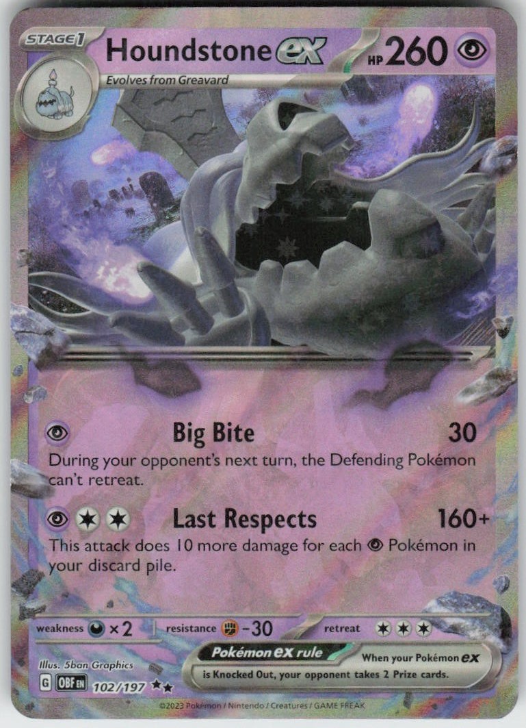 Houndstone ex 102/197 Double Rare Obsidian Flames Near Mint