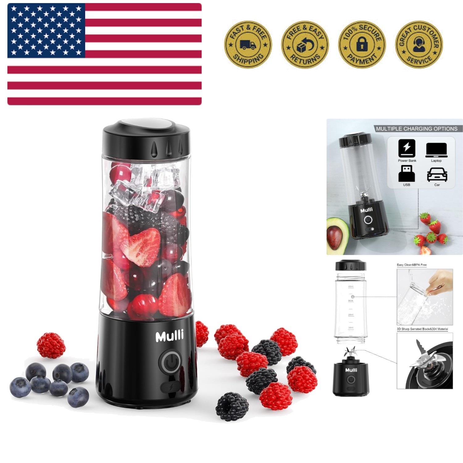 Portable Blender,USB Rechargeable Personal Mixer for Smoothi