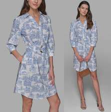 KARL LAGERFELD PARIS Landmark Print Cotton Shirtdress White-French Blue 8 149